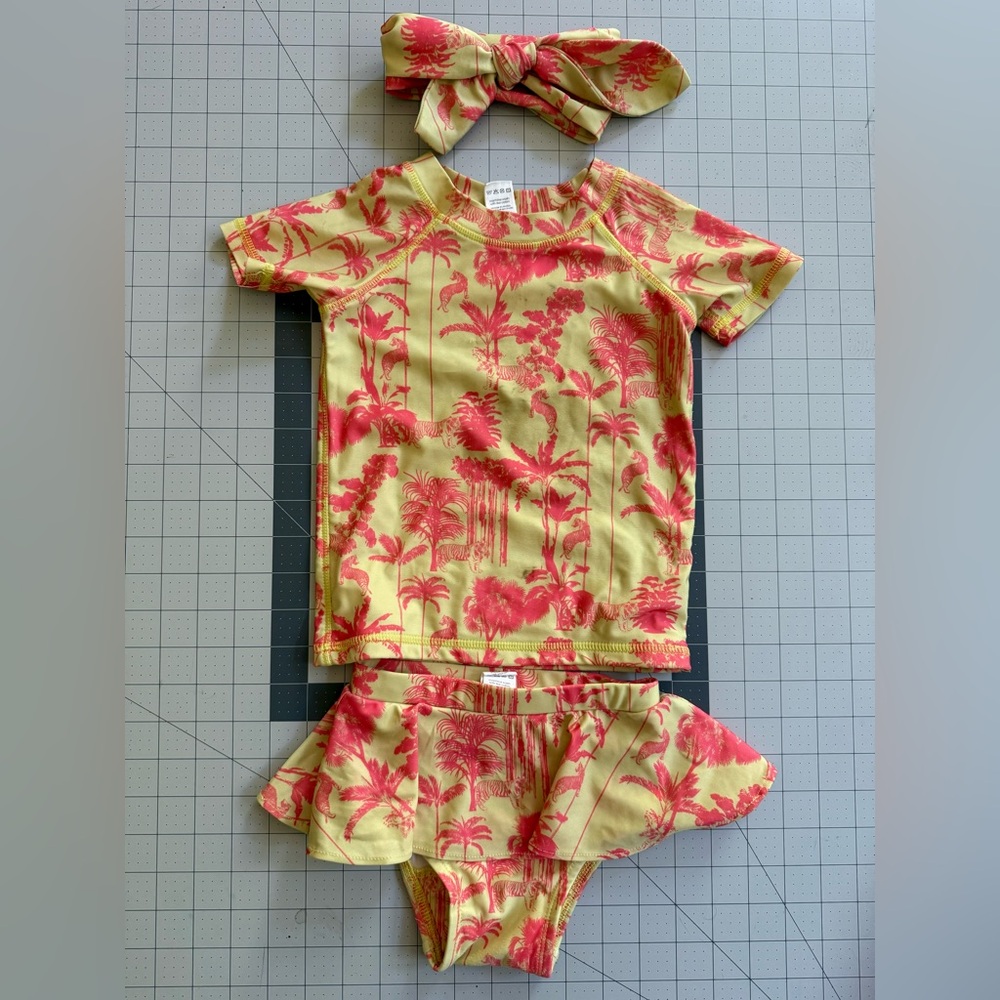 Kate Quinn Swim Suit Set - Rash Guard, Skirted Bottom & Headband 18-24m